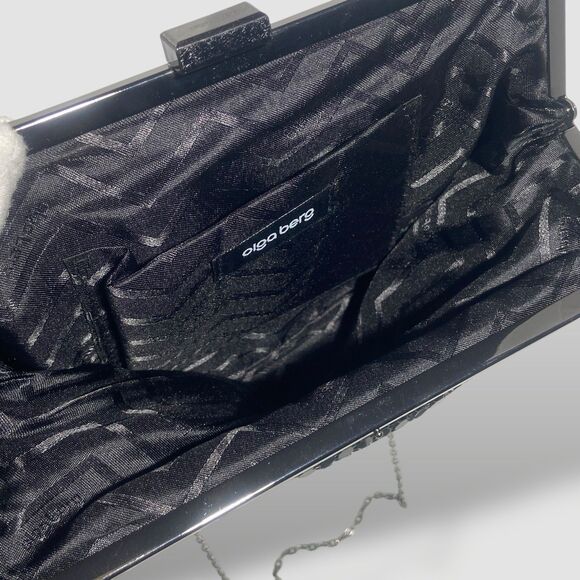 Olga Berg Clutch Black Metal Mesh Pouch Evening Cocktail Wedding Shoulder Bag - Picture 7 of 10